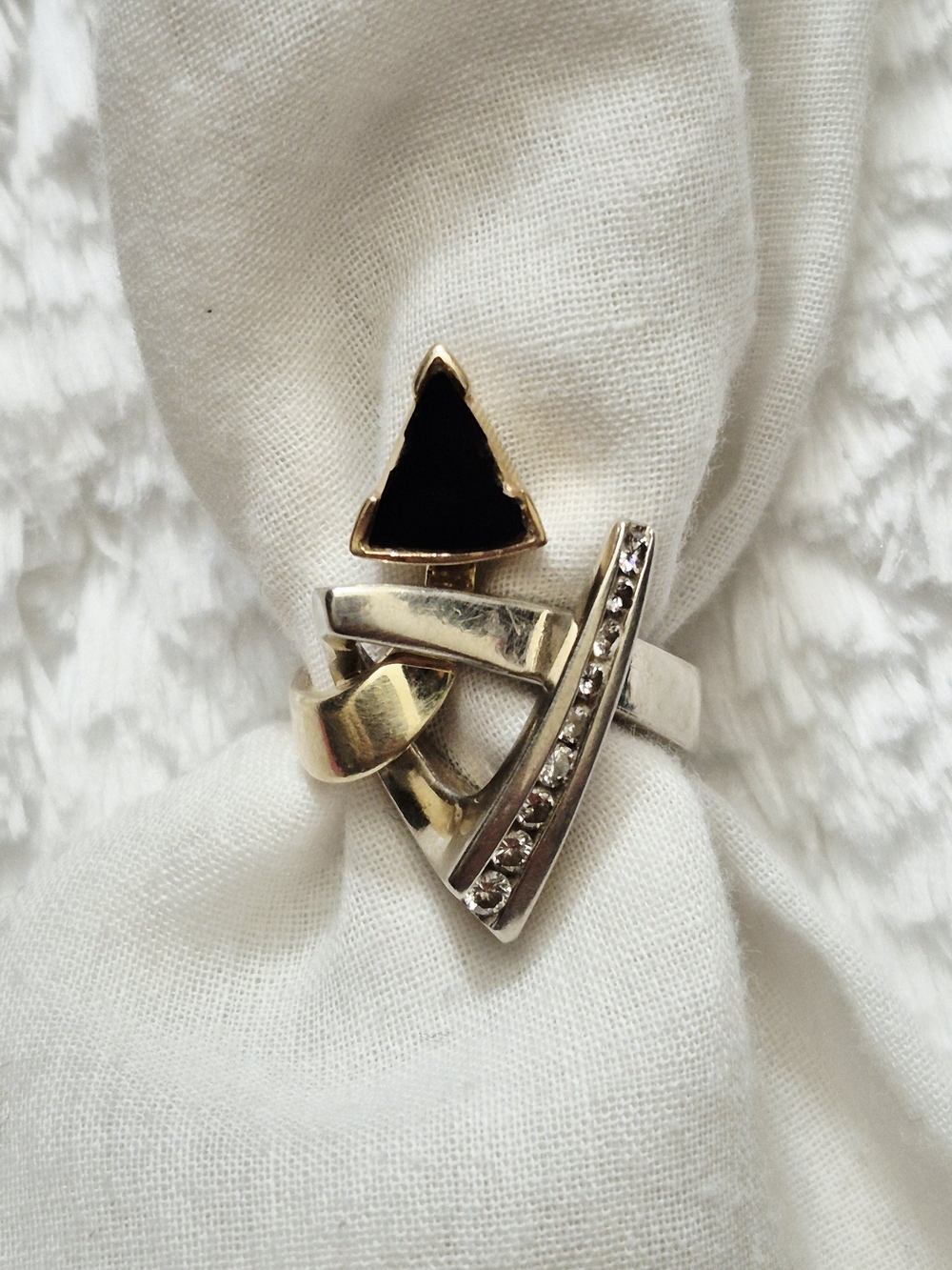 Estate 14k Gold Geometric Diamond Cocktail Ring